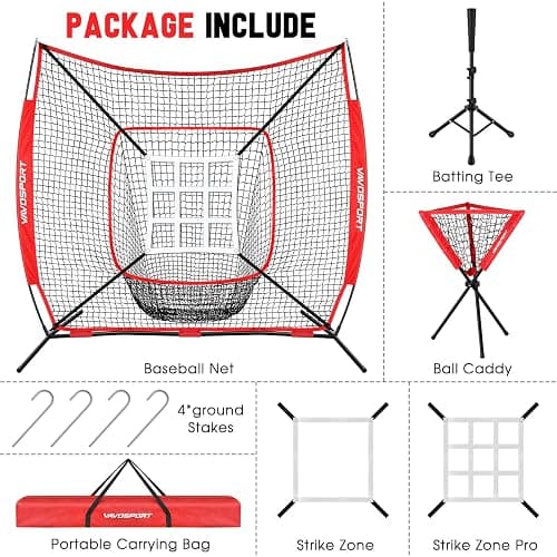 VAVOSPORT 7x7' Baseball Net Set - Portable Softball & Baseball Net, Batting Tee, Ball Caddy, Strike Zone, Training Equipment for Youth Practice thumbnail 2