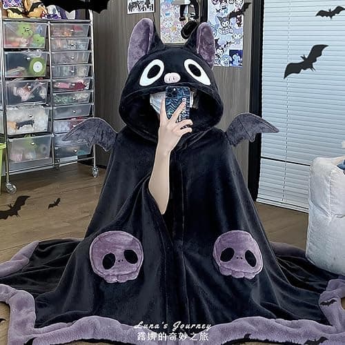 Cute Bat Blanket Hoodie, Wearable Bat Blanket Adult for Halloween Cosplay, Soft Hooded Bat Cape for Women thumbnail 3