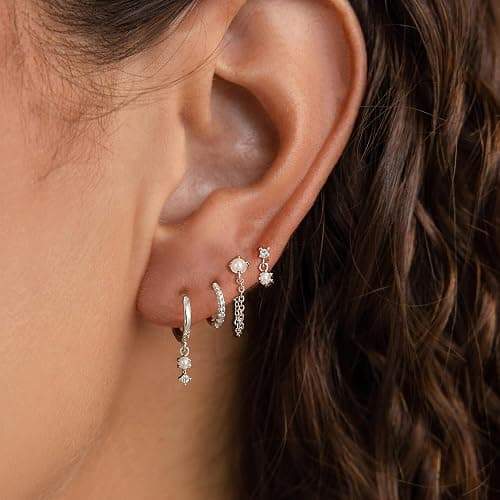 SELSHE Gold Plated Earrings for Women, 14k Gold Plated Earring Stack Hypoallergenic Pearl Drop Earring Dainty Earrings for Women Trendy Cute Small Huggie Hoop Earring Fashion Womens Jewelry thumbnail 7