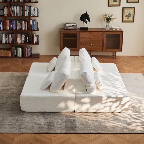 ADORZ Sectional Couches for Living Room, Cloud Couch Modular Sectional Sofa with Pillow, 2-Seat Boneless Couch for Living Room, Bedroom, No Assembly Required, White thumbnail 7
