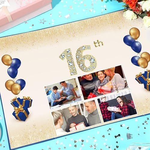 Blue 16th Birthday Decorations Guest Book Navy Blue Gold Happy 16th Birthday Card Signature Book Alternative for Boys Girls 16th Birthday Anniversary Party Supplies Favors Decor Gift Greeting 16 Years thumbnail 6