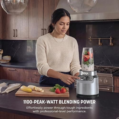Ninja Nutri-Blender Pro with Auto-iQ | For Smoothies, Shakes, Frozen Drinks, Salsa, Dips | (2) 24-oz. To-Go Cups & Spout Lids | 1100-Peak-Watt | Silver | BN401 thumbnail 2