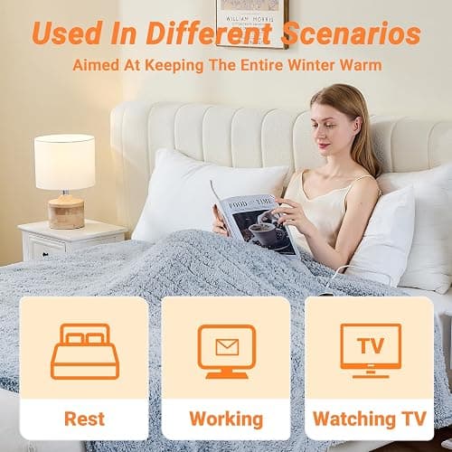 Heated Blanket Heated Throw, Electric Blanket 50"x60" Heating Blanket with 8 Hours Auto Off 10 Fast Heating Levels Machine Washable Sherpa Heated Blanket with Overheating Protection thumbnail 5