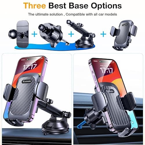 Romuto Phone Holders for Your Car Phone Holder Mount【Super Suction】Cell Phone Mount for Car Accessories for Women Men Dashboard/Windshield/Vent Truck Stand Wall Mounts for iPhone 17 Pro Max 16 Samsung thumbnail 2
