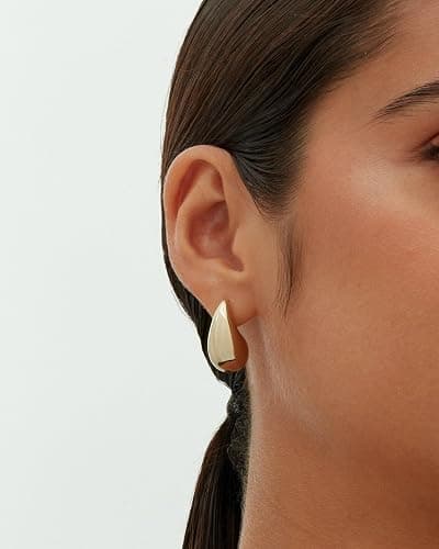 PAVOI 14K Gold Plated 925 Sterling Silver Post Teardrop Chunky Hoop Earrings - Lightweight Drop Earrings for Women - Designer Dupe thumbnail 2