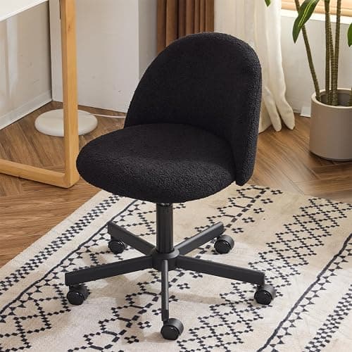 VINGLI Cute Candy Chair Armless Comfy Small Office Desk Vanity Chair with Wheels & Lumbar Support,Teddy Adjustable Rolling Swivel Computer Task Ch for Home Office,Bedroom,Black thumbnail 8