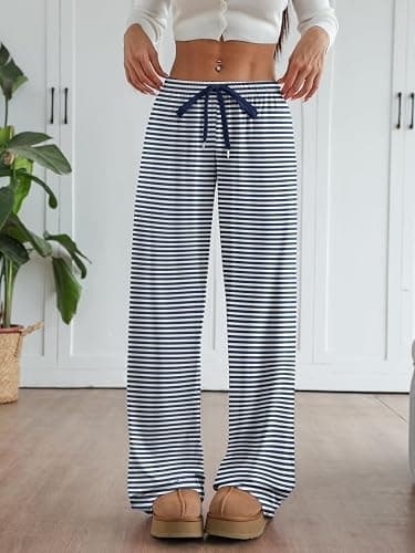 Aoulaydo Women's Wide Leg Lounge Pants Low Rise Baggy Pajama Bottoms with Pockets Y2K Pjs Bottoms thumbnail 2