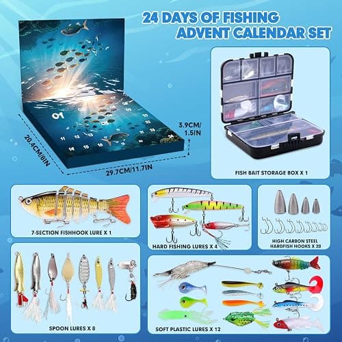 Fishing Advent Calendar - 24-Day Christmas Countdown with Lures & Tackle Set, Ideal for Dad, Fishermen, and Teen Boys thumbnail 5