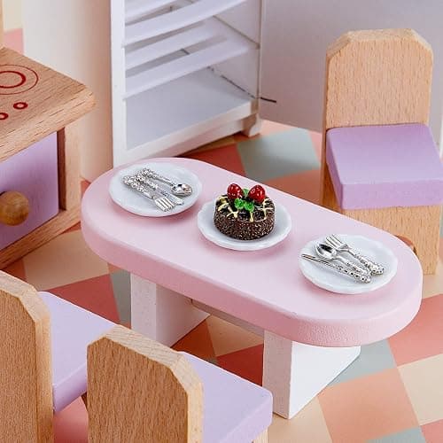 12 Pieces 1:12 Scale Miniature Plates and 12 Pieces Knives Forks Spoons Metal Tableware Dollhouse Miniatures Porcelain Plate Set Dollhouse Kitchen Decoration Accessories (Pack of 2) thumbnail 5