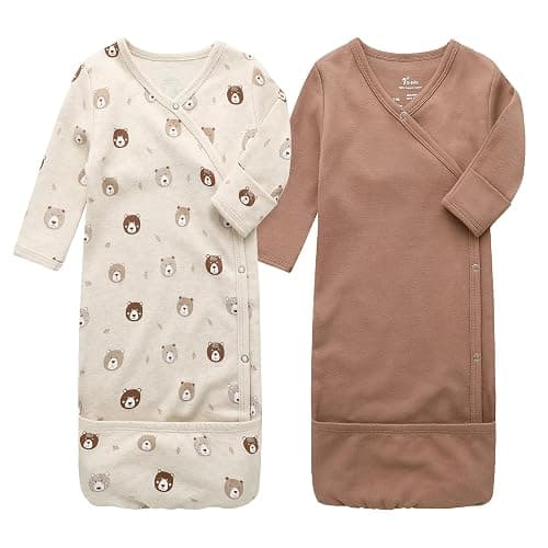 O2 BABY Baby Organic Cotton Kimono Gown with Mitten Cuffs and Fold-Over Pouch, Unisex Long Sleeve Infant Sleeper Sleeping Bag - Image 1