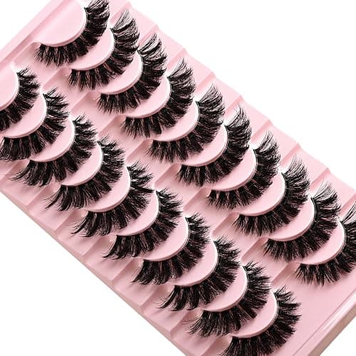 APCYUST Lashes False Wispy Eyelashes Volume Cat Eye Lash Strips Fake Mink Eyelash Pack Natural Look Fluffy Full Strip Lashes Set Clear Band Easy Eyelashes for Beginners with Cluster Looking thumbnail 4