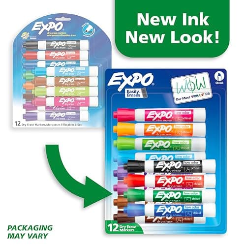 EXPO Dry Erase Markers, Low Odor Ink, Assorted Colors, Chisel Tip, 12 Count - Whiteboard, Calendar, Organization, Essential Supplies for Office, School, Classroom, Teachers thumbnail 3