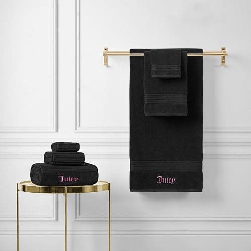 Juicy Couture Alyssa Luxurious 6 Piece Bath Towel Set - (2) Bath Towels, (2) Hand Towels, and (2) Washcloths - Black Premium Bathroom Towel Set thumbnail 2