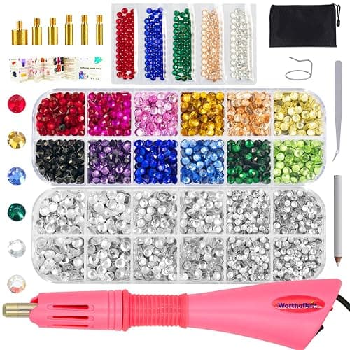 Worthofbest Bedazzler Kit with Rhinestones Hotfix Applicator Tool with 3400 Pcs Hot Fix Rhinestones for Bedazzling, Clothes, Clothing, Fabric, Hotfix Bedazzle Crystals Gems Pen and Iron on Diamonds - Image 1