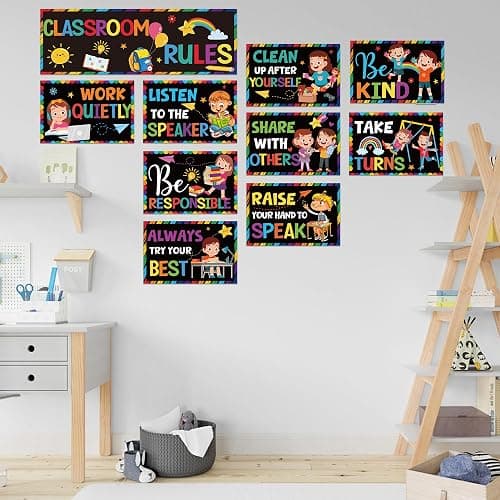 RUBOAOA Classroom Rules Poster Set, 11 Pcs Class Rules for Classroom Bulletin Board Decor, Behavior Expectations Posters for Kids Kindergarten Elementary Back to School Supplies 12 x 8 in thumbnail 6