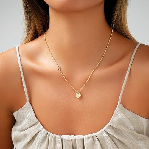 Cross Necklace for Women with Initial, 14K Gold Plated Letter Pendant Small Cross Chain Necklaces Dainty Gold Necklace for Women Baptism Religious Faith Jewelry Gift Christmas Stocking Stuffers thumbnail 2