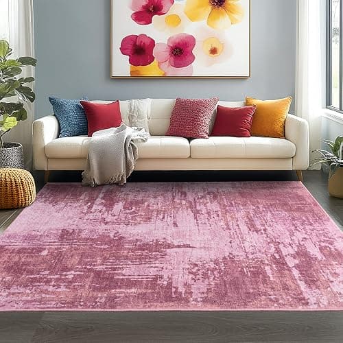 Merelax 6x9 Pink Area Rug for Living Room, Large Washable Boho Abstract Bedroom Rugs, Modern Non Silp Dining Room Playroom Area Rugs, Soft Low Pile Carpet for Office Study thumbnail 6