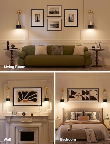 NIORSUN Battery Operated Wall Sconce Set of 2, Gold & Black Wireless Rechargeable Wall Lights with 5200mAh Dimmable Detachable Bulbs and Remote, 9 Colors Sconces Wall Decor for Bedroom Living Room thumbnail 7
