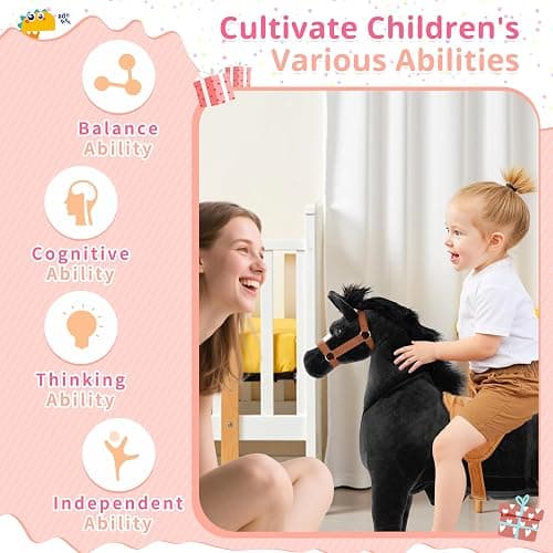 Pipleo Ride on Horse for Big Kids, Riding Horse Rider Mechanical Walking Action Plush Animal for 4 to 9 Years, No Battery or Electricity, Max Load 165 LBS Black thumbnail 5
