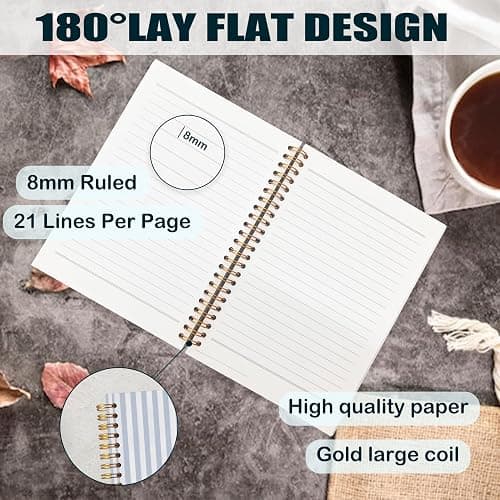 ignytiger Blue Hydrangea Notebook Journal, Hydrangea Gifts, Cute Blue and White Stripes Girly Floral Journal Spiral Notebook Aesthetic Office Supplies, 5.5x8.3 Inch thumbnail 4