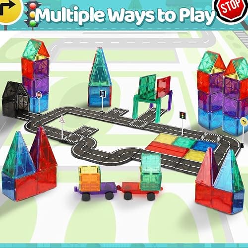 Playmags Magnetic Tiles Road Set - 50 Pcs STEM Educational Construction Toy Car Track, Building Blocks Magnet Toys for Toddlers, Safe for Ages 3+ thumbnail 7