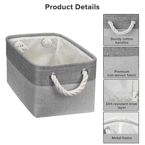 Small Storage Boxes for Shelves, Foldable Small Toy Storage Box with Handles, Canvas Storage Baskets for Socks Towels DVDs Books Makeup and Bathroom Toiletries(31x21x16cm/1 Pack, Grey&Light Grey) thumbnail 4