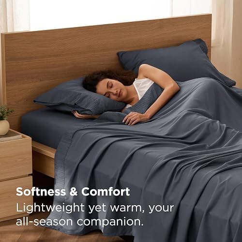 Bedsure Queen Sheet Set - 4 Pieces Soft Queen Size Sheets - Breathable & Cooling - Hotel Luxury - Easy Care Polyester Microfiber Bedding for Women, Men, Dark Grey thumbnail 2
