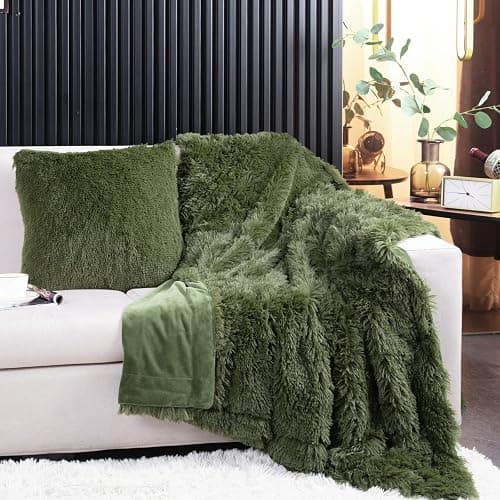 YUSOKI Twin Size Faux Fur Throw Blanket(Olive Green,60" x 80"),Whithout Pillows,Winter Lightweight Plush Fuzzy Soft Cozy Microfiber Comfy Bed Blanket for Women Kids Girls Couch Sofa Washable thumbnail 3