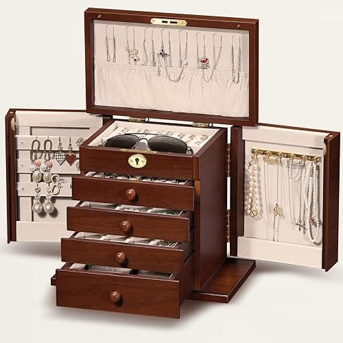 Artisticbox wooden Jewelry Box and Organizer - 8-Layer Lockable Wooden Jewelry Boxes for Women - Large Jewelry Boxes and Organizer with Key,Gift for Wife,dresser top jewelry box with lock - Image 1