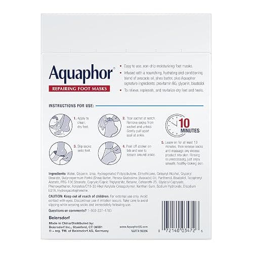 Aquaphor Repairing Foot Masks, Moisturizing Socks for Dry Feet, Hydrating Foot Care Treatment with Avocado Oil and Shea Butter, Pack of 6 thumbnail 15