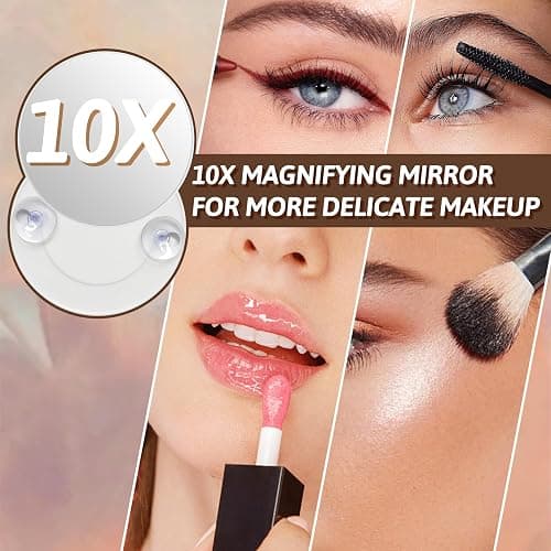 FENNIO Vanity Mirror with Lights, 12" x 16" Lighted Makeup Mirror with Smart Touch Control, 3 Color Modes & Brightness Adjustable, LED Makeup Mirror with 10X Magnification, 360° Rotation for Bedroom thumbnail 5