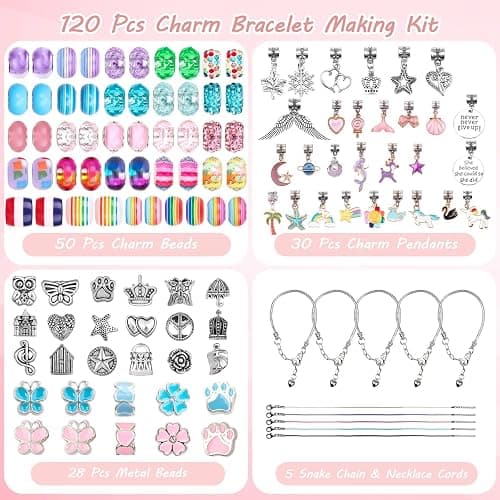 UFU Charm Bracelet Making Kit -120Pcs DIY Jewelry Making Kit, Mermaid Gifts for Girls Toys Crafts for Teen Girls Ages 5 6 7 8-12, with Portable Bracelet Organizer Box thumbnail 5