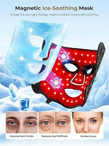 Aurphany Red Light Therapy Mask with Cooling Gel Pack, 7-Color NIR 850nm LED Face Mask, LED Light Therapy Mask (E106A) with Rechargeable Remote - 180 Mins Use, Red Light Mask Home Travel Gift, Black thumbnail 2