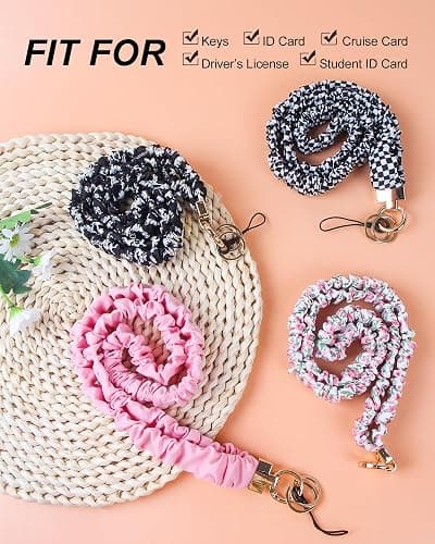 Scrunchie Lanyard with Badge Holder for Teachers & Office Workers | Pink Floral Teacher Lanyard for Women with 2 Card Clear Badge Holder-Soft & No-Tangle thumbnail 5