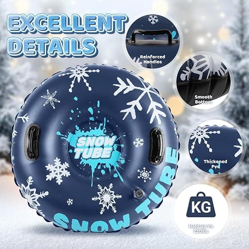 Eterfun Inflatable Snow Tubes - 2 Pack Protable Winter Snow Sledding Toy with Handles and Thick Bottom, Family Outdoor Sport Supplies Gift Kits for Boy Girl Christmas Halloween Birthday Gift thumbnail 3