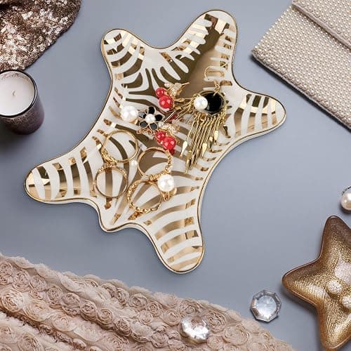 Trycooling Hand Painted Tiger Skin Ceramic Jewelry Dish Small Jewelry Rack Tray Rings Bracelets Earrings Trays Holder (Gold) thumbnail 6