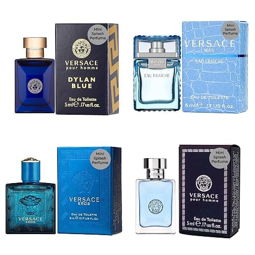 Versace Cologne for Men Set of 4 Mini Eros, Pour Homme, Dylan Blue, Eau Fraiche Perfume for Men Fragrance Sampler Set - Designer Mens Cologne Samples (4 Count, 0.17 oz) - Image 1