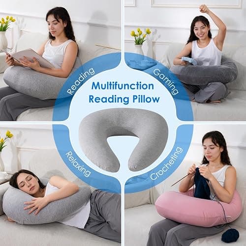 QUEEN ROSE Reading Pillow for Gaming, Lap Desk Pillow for Sitting in Bed or Sofa, Compact Arm Support Pillow for Reading, Playing or Crocheting, Cooling Grey thumbnail 5
