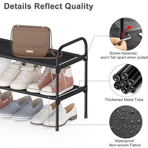 HITHIM 2 Tier Long Shoe Rack for Closet, Screw Fastened Plastic Connector Shoe Storage Organizer, Non-Woven Fabric Metal Shoe Shelf, Holds 18-21 Pairs for Front Door Entrance, 48.5"x12.1"x17.8" - 2 tier thumbnail 6