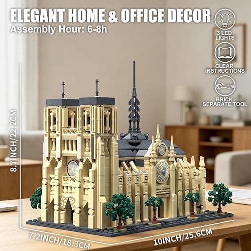 EITOLNR Notre Dame de Paris Architecture Building Set with LED Light, 1757 Pcs Collectible Model of Paris Landmark Building Blocks for Adults, Birthday Gift for Boys Girls 14+ thumbnail 3