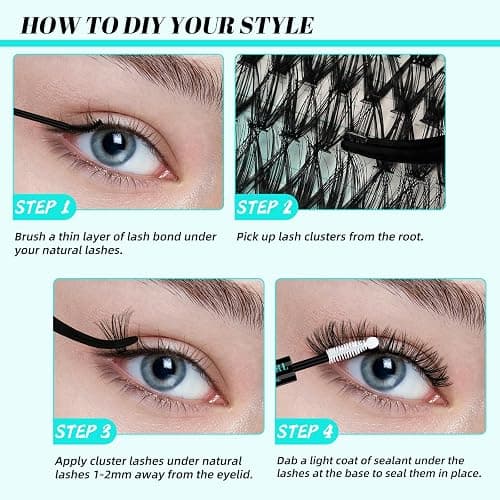 AMZGIRL Lash Clusters Kit 320Pcs, 30D+40D D Curl Wispy Eyelash Extensions | DIY Individual Cluster Lashes with Bond and Seal, Remover & Applicator Tools, At Home Lash Extension Kit thumbnail 8