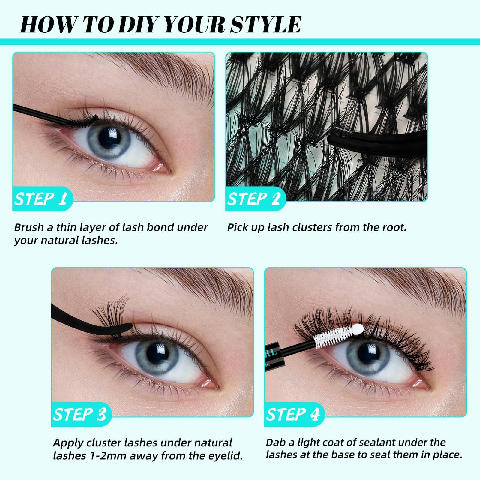 Lash Extension Kit 320Pcs,DIY Individual Lashes Clusters,Lash Bond And Seal,Remover For Eyelashes Extensions,Applicator Tool For False Eyelash Cluster At Home(3040D,D-Mix9-16mm Kit) thumbnail 6