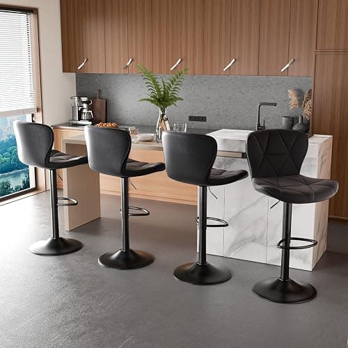Nalupatio Modern Bar Stools Set of 2, Adjustable Faux Leather Upholstered Swivel Bar Stools, Counter Height Bar Chairs with Back for Kitchen Island, Black thumbnail 7