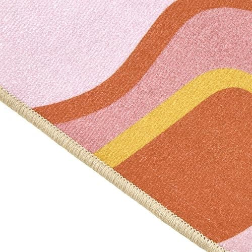 Aldopein Vintage Abstract 4x6 Area Rug Ultra Thin Flatweave Funky Aesthetic Colorful Striped Bedroom Rug Washable Throw Carpet for Kitchen Entryway Nursery Living Room, Orange and Blush thumbnail 6