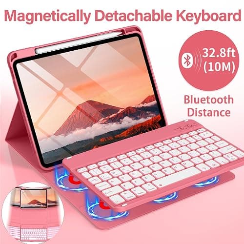 BQDIYOO Case for iPad 11th/10th Generation with Keyboard, 11-inch A16 & 10.9 inch 7 Colors Backlit Wireless Bluetooth Keyboard Case with Pencil Holder, Cover for iPad 11/10 Gen 2025/2022, Red thumbnail 4