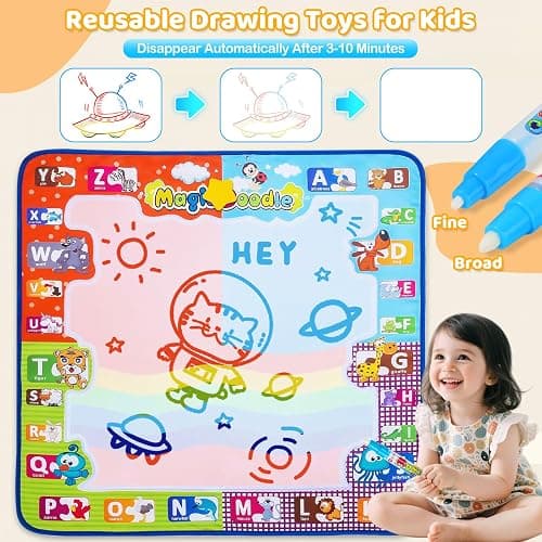 KIZZYEA Toys for 2 3 4 5 Years Old Boys Girls, Water Doodle Mat for Kids, Large Coloring Painting Writing Mat with Neon Colors, Educational Toys Christmas Birthday Gifts for Age 2-4, 3-5 Toddlers thumbnail 2
