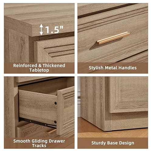 RWYHG Dresser and Nightstand Sets 2 Piece, 6-Drawer Dresser, Oak | Farmhouse Bedroom Dresser and Nightstand Set with 6-Drawer Dresser and 2-Drawer Nightstand, Metal Handles and Ample Storage thumbnail 8