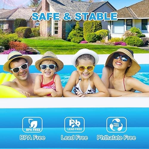 Longten Large Inflatable Pool with Pump, 130" x 72" x 22" Oversized Thickened Blow Up Pools for Adults, Family Swimming Pool for Backyard, Outdoor, and Summer Water Party - light blue thumbnail 3