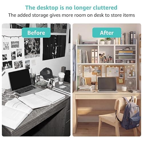 NUTIKAS Desktop Bookshelf for Computer Desk - 36" Desk Hutch Organizer with 4-Tier Paper Tray, Tabletop Storage Rack for College Dorm Room Essentials, Home Office Shelving, White thumbnail 4
