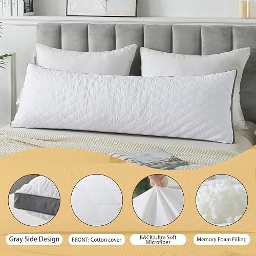 WhatsBedding Memory Foam Body Pillow with Removable Pillowcase-Fluffy Body Pillows for Adults -Large Long Bed Pillows for Sleeping - 20x54 inch, White thumbnail 7
